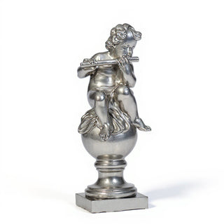 Cherub on Fluted Finial Pedestal - 39-inch — Silver finish
