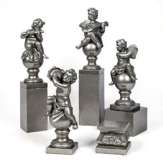 Four Musical Cherubs Statue - 39-inch — Aged Silver finish