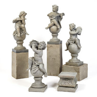 Four Musical Cherubs Statue - 39-inch — Limestone finish