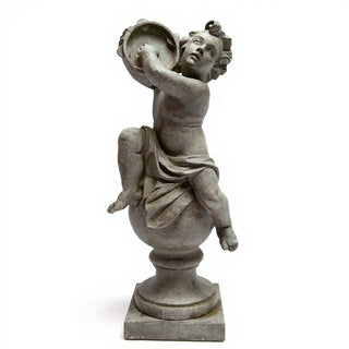 Cherub On Finial With Tambourine Statue - 39-inch — Antique Stone finish