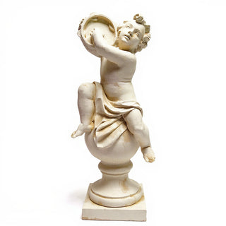 Cherub On Finial With Tambourine Statue - 39-inch — Antique White finish