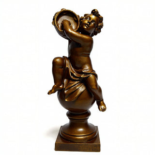 Cherub On Finial With Tambourine Statue - 39-inch — Bronze finish