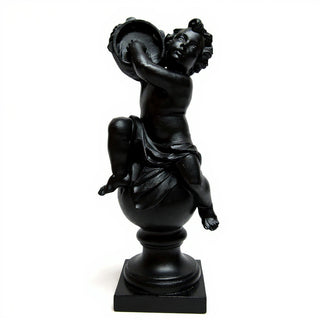 Cherub On Finial With Tambourine Statue - 39-inch — Dusted Black finish