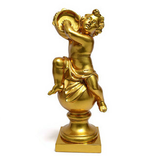 Cherub On Finial With Tambourine Statue - 39-inch — Deep Gold finish