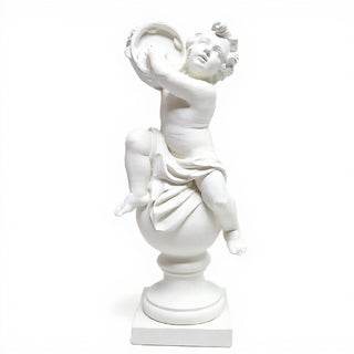 Cherub On Finial With Tambourine Statue - 39-inch — Flat White finish