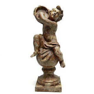 Cherub On Finial With Tambourine Statue - 39-inch — Gothic Stone finish