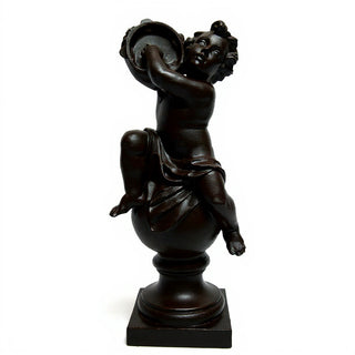 Cherub On Finial With Tambourine Statue - 39-inch — Iron finish