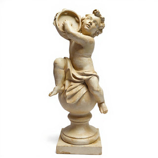 Cherub On Finial With Tambourine Statue - 39-inch — Museum Terracotta finish