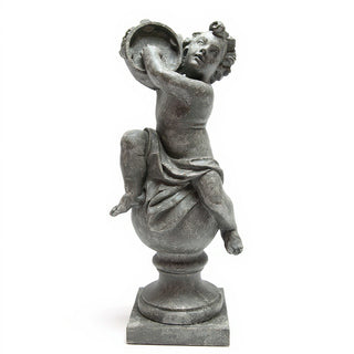 Cherub On Finial With Tambourine Statue - 39-inch — Old Stone finish