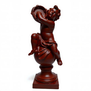 Cherub On Finial With Tambourine Statue - 39-inch — Rust finish