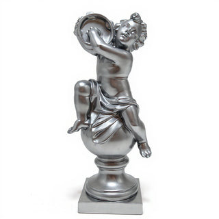 Cherub On Finial With Tambourine Statue - 39-inch — Silver finish
