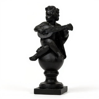 Cherub on Finial with Mandolin Statue - 39-inch — Dusted Black finish