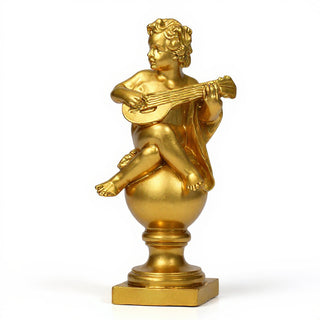 Cherub on Finial with Mandolin Statue - 39-inch — Deep Gold finish