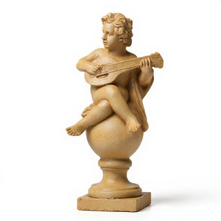 Cherub on Finial with Mandolin Statue - 39-inch — Dusted Sand finish