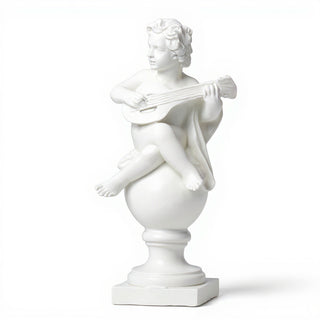 Cherub on Finial with Mandolin Statue - 39-inch — Flat White finish