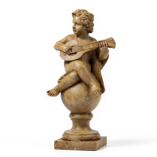 Cherub on Finial with Mandolin Statue - 39-inch — Gothic Stone finish