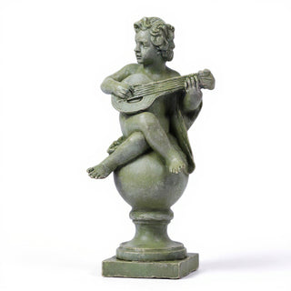 Cherub on Finial with Mandolin Statue - 39-inch — Mossy Green finish