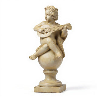 Cherub on Finial with Mandolin Statue - 39-inch — Museum Terracotta finish