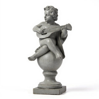 Cherub on Finial with Mandolin Statue - 39-inch — Old Stone finish