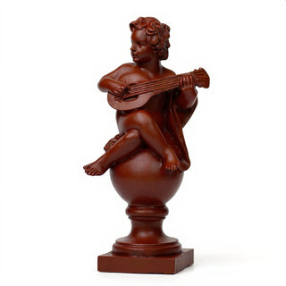 Cherub on Finial with Mandolin Statue - 39-inch — Rust finish