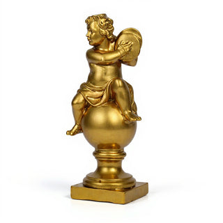 Cherub on Finial with Cymbals Statue - 39-inch — Antique Gold finish