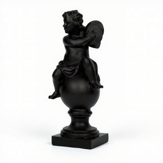 Cherub on Finial with Cymbals Statue - 39-inch — Dusted Black finish