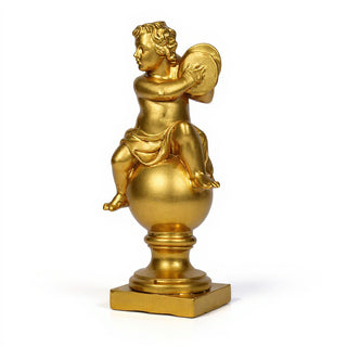 Cherub on Finial with Cymbals Statue - 39-inch — Deep Gold finish
