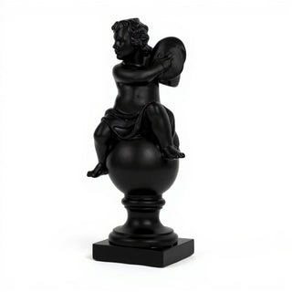Cherub on Finial with Cymbals Statue - 39-inch — Flat Black finish