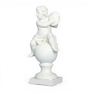 Cherub on Finial with Cymbals Statue - 39-inch — Flat White finish