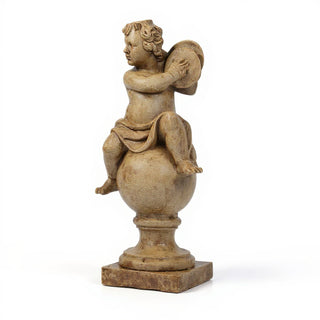 Cherub on Finial with Cymbals Statue - 39-inch — Gothic Stone finish