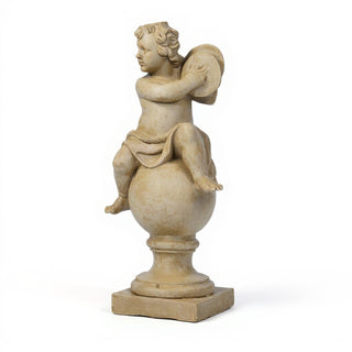 Cherub on Finial with Cymbals Statue - 39-inch — Museum Terracotta finish