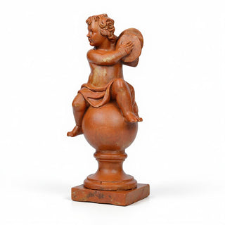 Cherub on Finial with Cymbals Statue - 39-inch — Metro finish