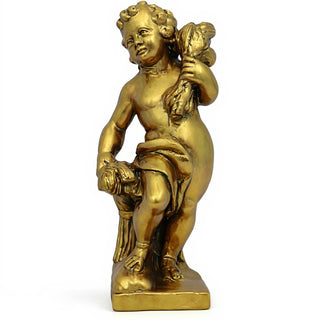 Autumn Season Cherub Statue - 24-inch — Antique Gold finish