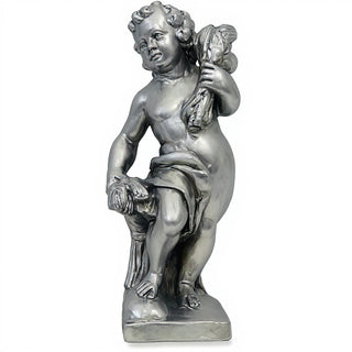 Autumn Season Cherub Statue - 24-inch — Antique Silver finish