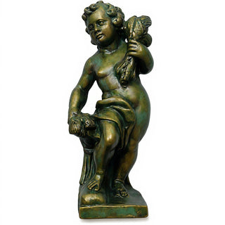 Autumn Season Cherub Statue - 24-inch — Green Bronze finish