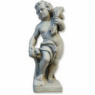 Autumn Season Cherub Statue - 24-inch — Limestone finish