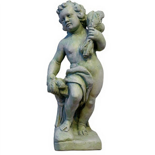 Autumn Season Cherub Statue - 24-inch — Mossy Green finish