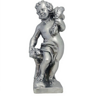 Autumn Season Cherub Statue - 24-inch — Silver finish