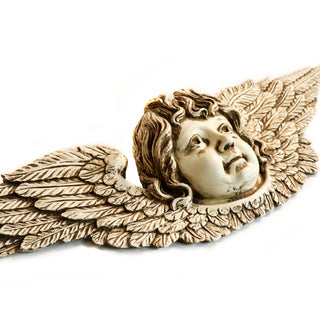 Wide wall plaque depicting an angel in relief, fiberglass resin construction — alternate view