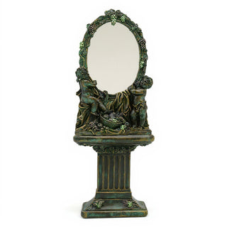 Cherub Mirror and Pedestal - 76-inch — Green Bronze finish