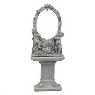 Cherub Mirror and Pedestal - 76-inch — Limestone finish