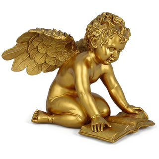 Quinn Angel with Book Statue — Antique Gold finish