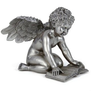 Quinn Angel with Book Statue — Aged Silver finish
