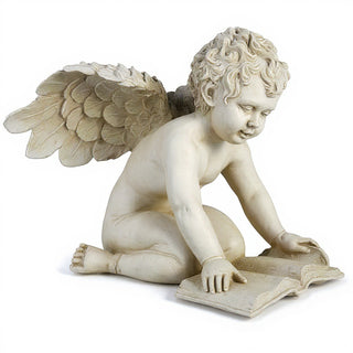 Quinn Angel with Book Statue — Antique White finish