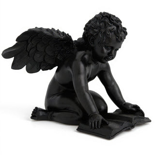 Quinn Angel with Book Statue — Dusted Black finish