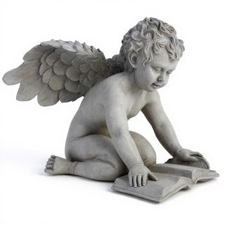 Quinn Angel with Book Statue — Limestone finish