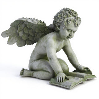 Quinn Angel with Book Statue — Mossy Green finish