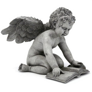 Quinn Angel with Book Statue — Old Stone finish