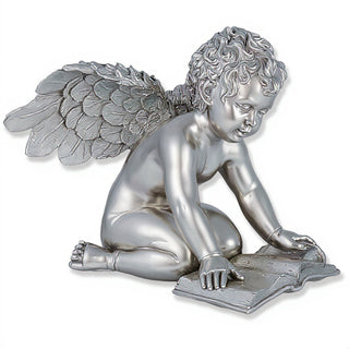 Quinn Angel with Book Statue — Silver finish