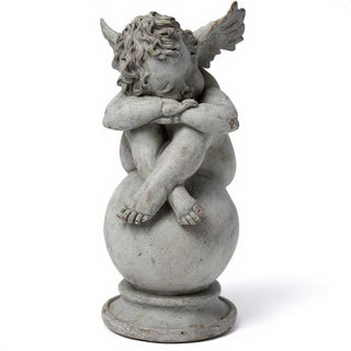 Napping Cherub with Wings Statue - 17-inch — Antique Stone finish